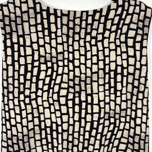 Kenneth Cole 3X Sleeveless Gathered Front Fitted Midi Dress Black Tan Print NWT - Picture 9 of 11